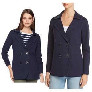 NIC+ZOE Polished Knit Peacoat Blazer Double-Breasted size M Navy Nautical Preppy